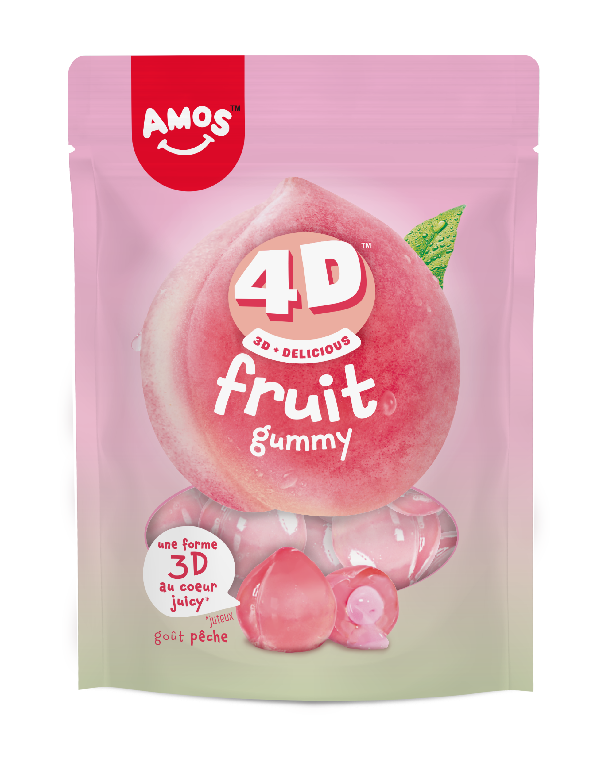 Amos 4D Fruit Pêche - bonbons gélifiés doux - 120g