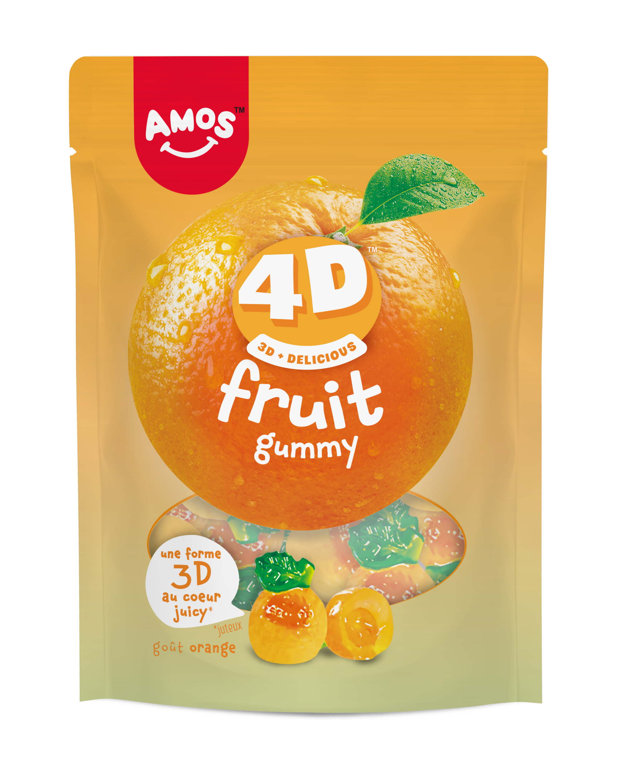 Amos 4D Fruit Orange - bonbons gélifiés doux - 120g